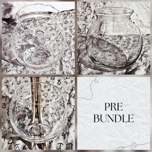 3PC VINTAGE CLEAR GLASS IVY FISH BOWL FLOWER VASE SET